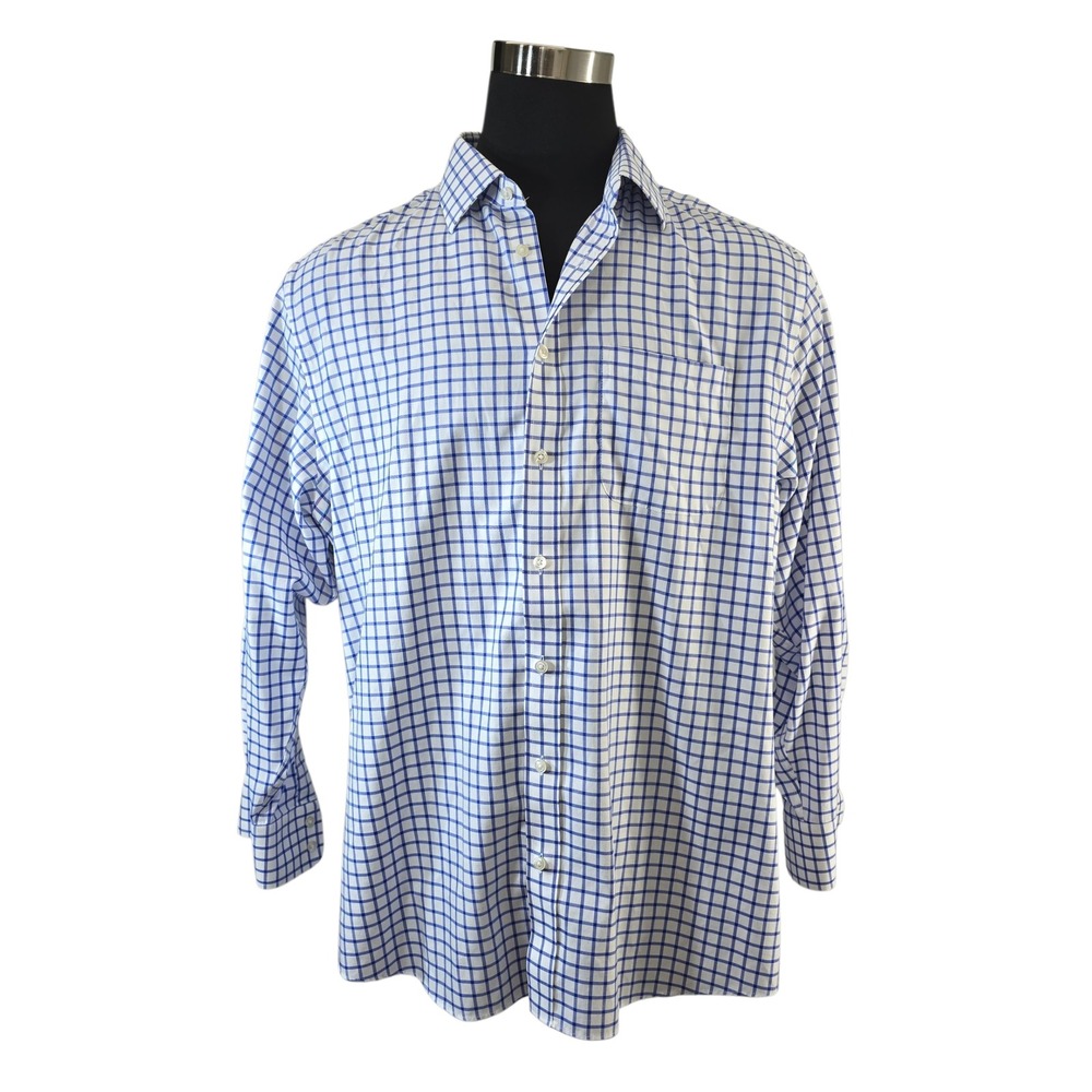 Charles Tyrwhitt Classic Fit Blue‎ Check Non Iron Dress Shirt 17.5 / 34